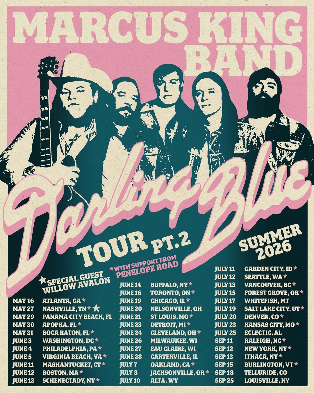Marcus King Band Darling Blue PT2 Tour Poster 2026